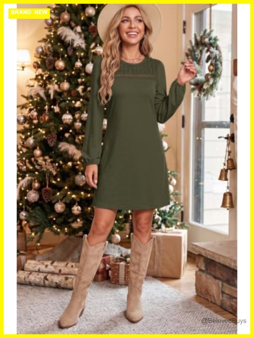 Long Sleeve A-Line Babydoll Mini Dress with Pockets - Picture 2 of 6